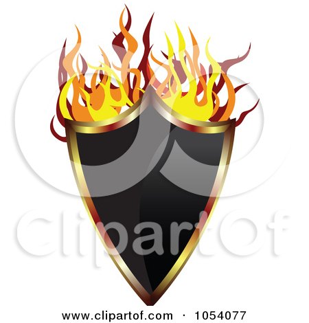 Royalty-Free Vector Clip Art Illustration of a Fiery Shield Label by vectorace