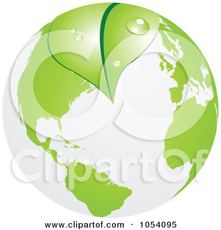 Royalty-Free Vector Clip Art Illustration of a Dewy Green Leaf Overlapping Earth by vectorace