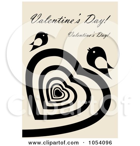 Royalty-Free Vector Clip Art Illustration of a Valentines Greeting With A Black Spiral Heart And Birds Over Beige by vectorace