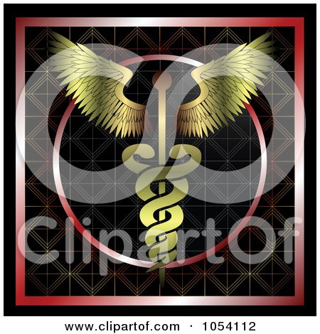 Royalty-Free Vector Clip Art Illustration of a Gold Medical Caduceus On Red And Black by vectorace