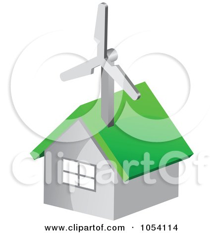 Royalty-Free Vector Clip Art Illustration of a Green Energy House With A Wind Turbine On The Roof by vectorace