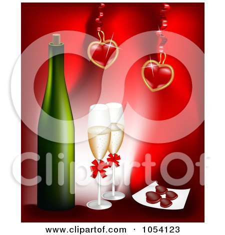 Royalty-Free Vector Clip Art Illustration of Champagne With Hearts On Red by vectorace