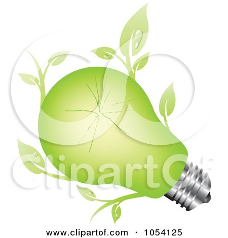 Royalty-Free Vector Clip Art Illustration of a Green Light Bulb With Leaves by vectorace