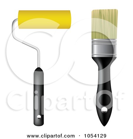 Royalty-Free Vector Clip Art Illustration of a Digital Collage Of A Regular Paint Brush And A Roller Brush by vectorace