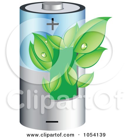 Royalty-Free Vector Clip Art Illustration of Dewy Green Leaves Growing On A Battery by vectorace