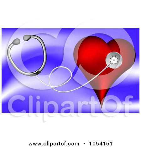 Royalty-Free Vector Clip Art Illustration of a Stethoscope Over A Red Heart On Blue by vectorace