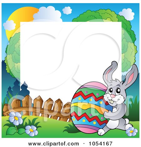 Royalty-Free Vector Clip Art Illustration of a Bunny Carrying An Easter Egg Frame Around White Space by visekart