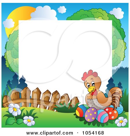 Royalty-Free Vector Clip Art Illustration of a Frame Of A Hen Nesting On Easter Eggs by visekart
