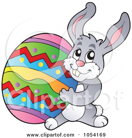 Royalty-Free Vector Clip Art Illustration of a Bunny Carrying An easter Egg by visekart