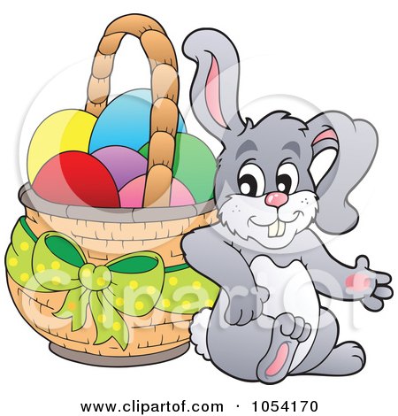 Royalty-Free Vector Clip Art Illustration of a Bunny Leaning Against An Easter Basket by visekart
