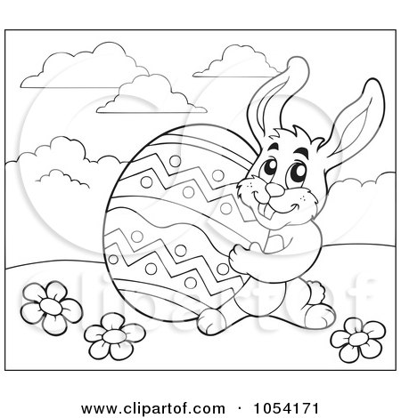 Royalty-Free Vector Clip Art Illustration of an Outline Of A Bunny Carrying An easter Egg by visekart