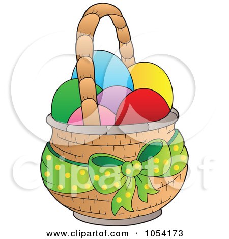 Royalty-Free Vector Clip Art Illustration of a Green Bow On A Basket Of Easter Eggs by visekart