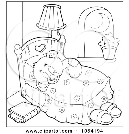 Royalty-Free Vector Clip Art Illustration of an Outline Of A Sleeping Teddy Bear by visekart