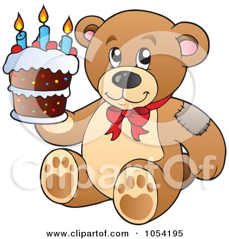 Royalty-Free Vector Clip Art Illustration of a Birthday Teddy Bear Holding A Cake by visekart