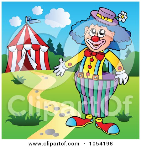 Royalty-Free Vector Clip Art Illustration of a Male Circus Clown And Tent by visekart