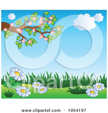 Royalty-Free Vector Clip Art Illustration of a Spring Background With Blossoms And Flowers by visekart