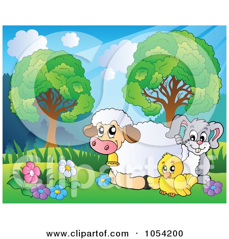 Royalty-Free Vector Clip Art Illustration of Spring Animals In A Landscape by visekart