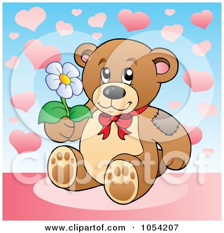 Royalty-Free Vector Clip Art Illustration of a Teddy Bear Holding A Flower by visekart