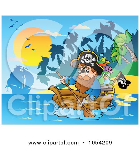 Royalty-Free Vector Clip Art Illustration of a Pirate Paddling A Boat - 2 by visekart