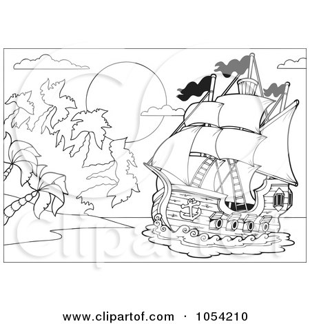 Royalty-Free Vector Clip Art Illustration of an Outline Of A Pirate Ship by visekart