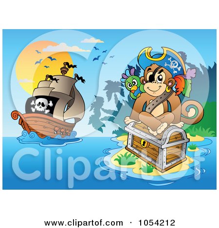 Royalty-Free Vector Clip Art Illustration of a Pirate Monkey On An Island by visekart