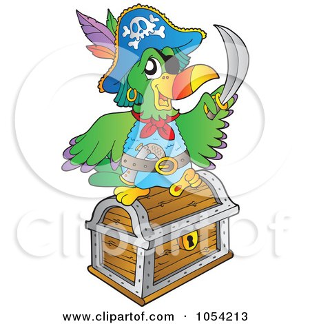 Royalty-Free Vector Clip Art Illustration of a Pirate Parrot With Treasure by visekart