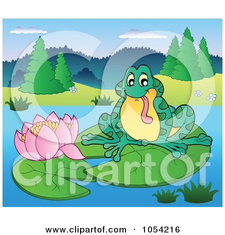 Royalty-Free Vector Clip Art Illustration of a Frog With A Lotus And Lily Pad by visekart