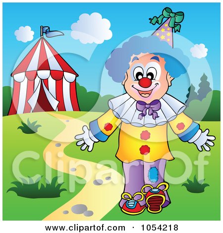 Royalty-Free Vector Clip Art Illustration of a Circus Clown By The Big Top by visekart