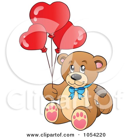Royalty-Free Vector Clip Art Illustration of a Teddy Bear With Heart Balloons by visekart