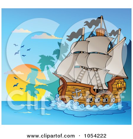Royalty-Free Vector Clip Art Illustration of a Pirate Ship At Night - 5 by visekart