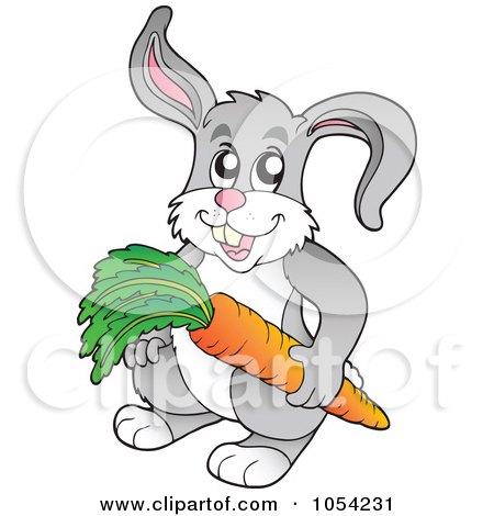 Royalty-Free Vector Clip Art Illustration of a Gray Rabbit Holdinng A Carrot by visekart