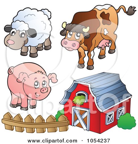 Royalty-Free Vector Clip Art Illustration of a Digital Collage Of Farm Animals And A Barn by visekart