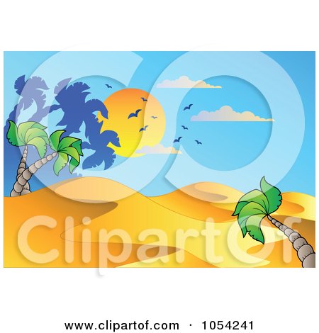Royalty-Free Vector Clip Art Illustration of a Desert Landscape At Sunset by visekart