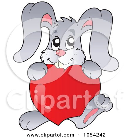 Royalty-Free Vector Clip Art Illustration of a Gray Rabbit Holdinng A Heart by visekart