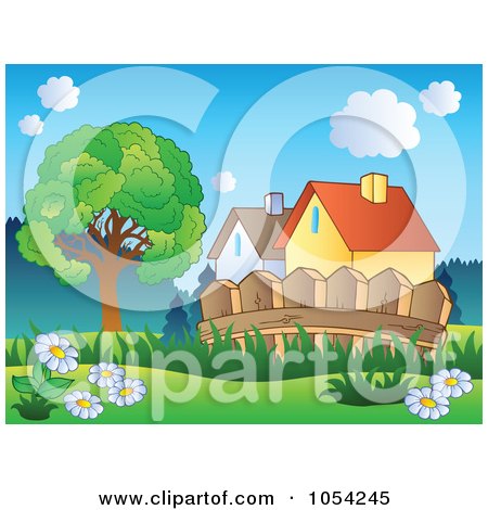 Royalty-Free Vector Clip Art Illustration of a Spring Pasture by Houses by visekart