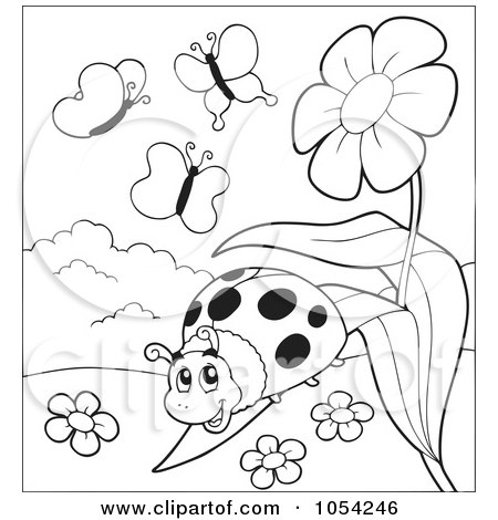 Royalty-Free Vector Clip Art Illustration of an Outline Of A Ladybug On A Leaf by visekart