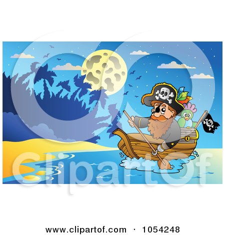Royalty-Free Vector Clip Art Illustration of a Pirate Paddling A Boat - 1 by visekart