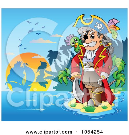 Royalty-Free Vector Clip Art Illustration of a Pirate Standing On An Island by visekart