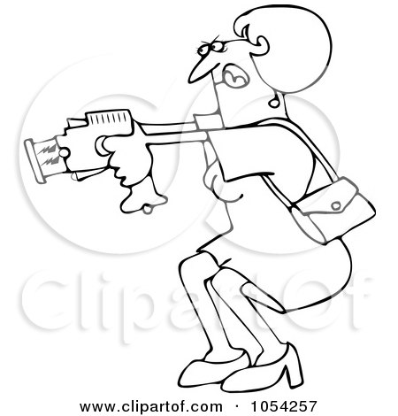 Royalty-Free Vector Clip Art Illustration of a Black And White Woman Using A Taser Outline by djart