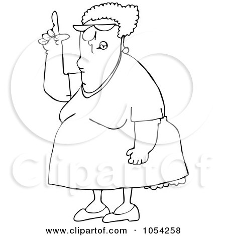 Royalty-Free Vector Clip Art Illustration of a Black And White Woman Pointing Up Outline by djart
