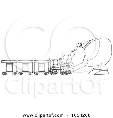 Royalty-Free Vector Clip Art Illustration of a Black And White Santa And Train Outline by djart