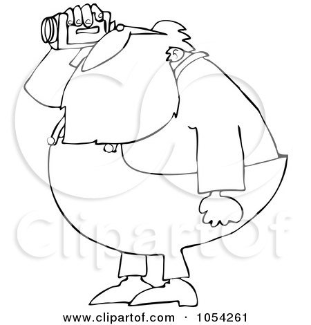 Royalty-Free Vector Clip Art Illustration of a Black And White Santa Using A Cam Corder Outline by djart