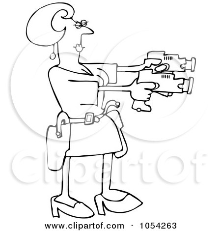 Royalty-Free Vector Clip Art Illustration of a Black And White Woman Using Two Tasers Outline by djart
