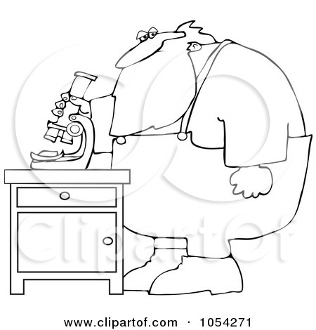 Royalty-Free Vector Clip Art Illustration of a Black And White Santa Using A Microscope Outline by djart