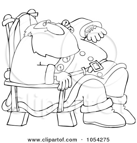 Royalty-Free Vector Clip Art Illustration of a Black And White Santa Checking His Watch Outline by djart