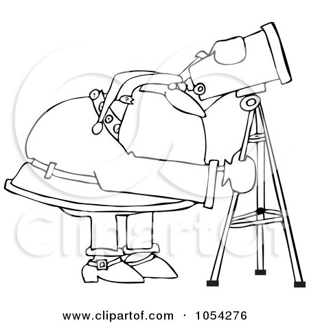 Royalty-Free Vector Clip Art Illustration of a Black And White Santa Using A Telescope Outline by djart