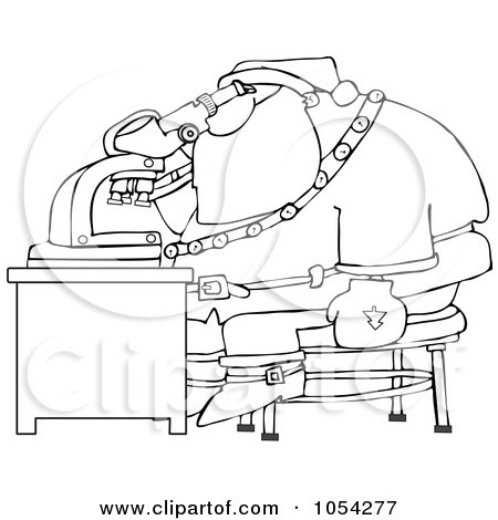 Royalty-Free Vector Clip Art Illustration of a Black And White Santa And Microscope Outline by djart