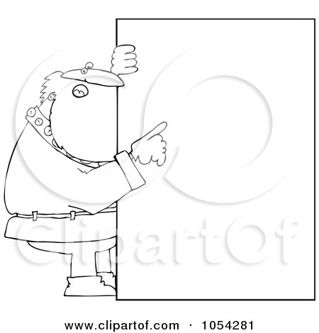 Royalty-Free Vector Clip Art Illustration of a Black And White Santa With A Big Sign Outline by djart