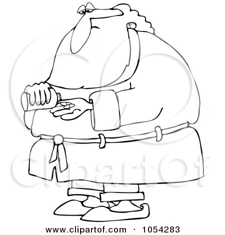 Royalty-Free Vector Clip Art Illustration of a Black And White Santa Taking Pills Outline by djart
