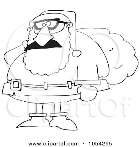Royalty-Free Vector Clip Art Illustration of a Black And White Disguised Santa Outline by djart